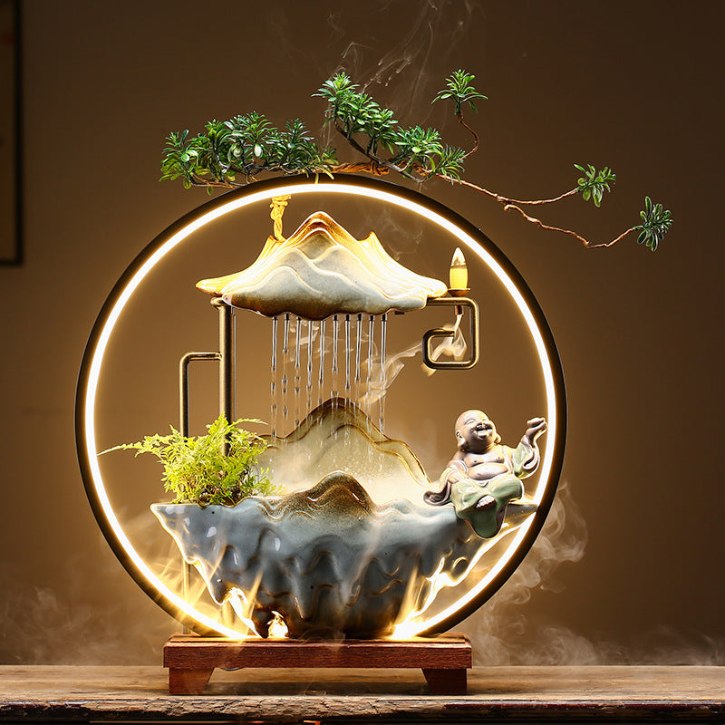 Sheila Merchandise lucky flowing waterscape decor water fountain with mountain design and bonsai plants