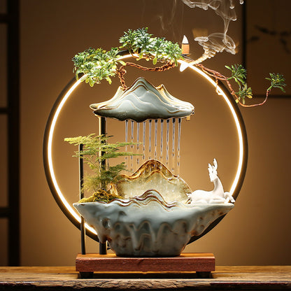 Sheila Merchandise lucky flowing waterscape decor ceramic water fountain with mountain and deer design