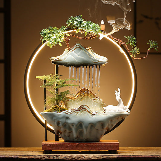 Sheila Merchandise lucky flowing waterscape decor water fountain with mountain design and deer figure