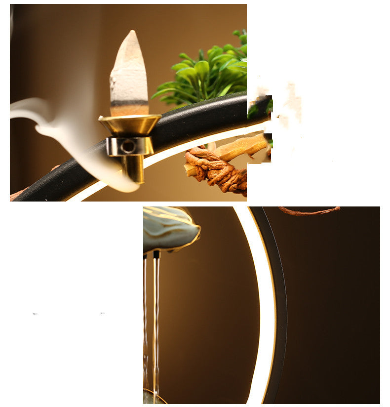 Sheila Merchandise lucky flowing waterscape decor water fountain with incense holder and LED light ring
