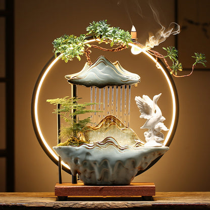 Sheila Merchandise lucky flowing waterscape decor water fountain with mountain design and ceramic bird