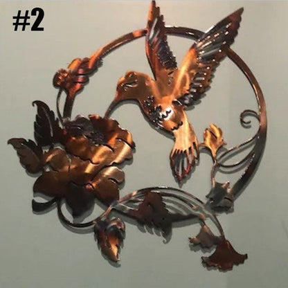 Sheila Merchandise metal hummingbird wall art with copper finish featuring a bird and floral design