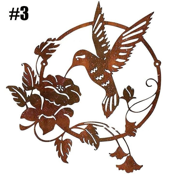 Sheila Merchandise metal hummingbird wall art featuring detailed bird and flower design in rustic finish