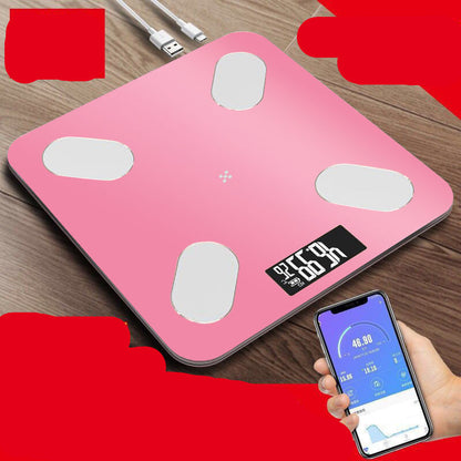 Sheila Merchandise Bluetooth smart body fat scale in pink with digital display and smartphone app compatibility