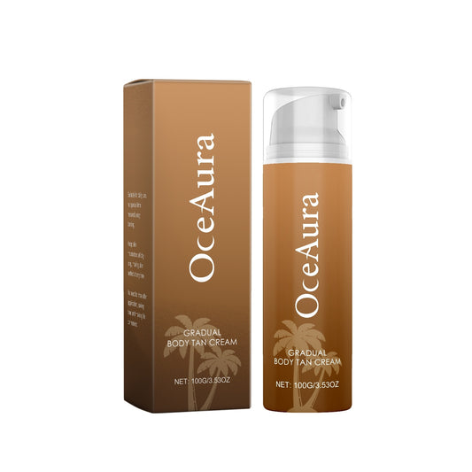 OceAura gradual natural body tanning cream bottle and box with 100g packaging