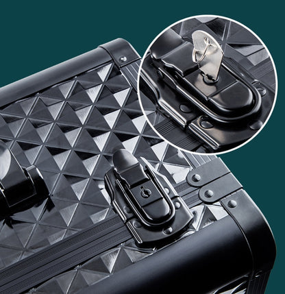 Black Sheila Merchandise makeup storage box with lock detail portable makeup organizer with wheels