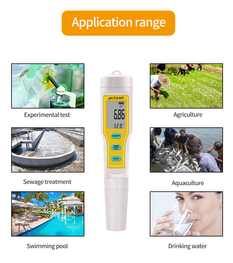 Portable pH testing device by Sheila Merchandise with LCD screen showing pH 6.86 for various applications