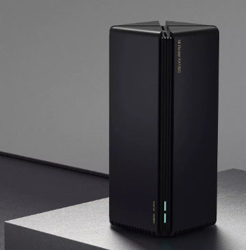 Qualcomm AX1800 wireless router with sleek design and LED indicators for enhanced connectivity