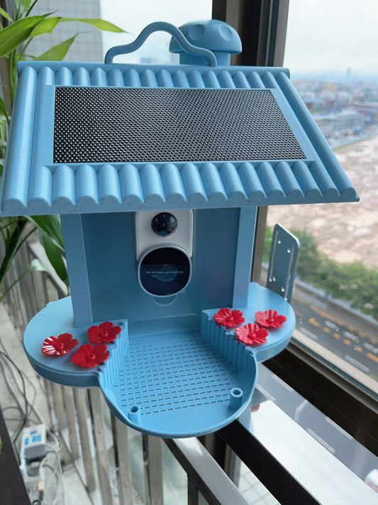 Sheila Merchandise smart hummingbird feeder with solar panel and vibrant flower ports for attracting birds