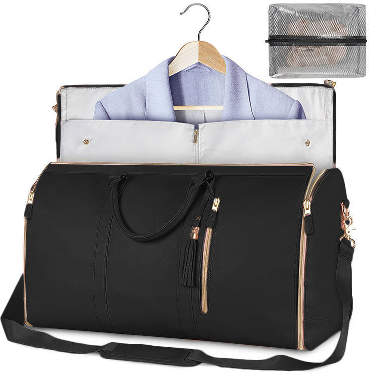 Sheila Merchandise stylish travel bag in black with gold accents and spacious interior for organized packing
