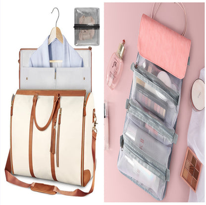 Stylish travel bag with separate compartments for clothing and cosmetics for organized travel