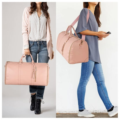 Two women carrying a stylish travel bag in light pink, perfect for weekend getaways and daily use