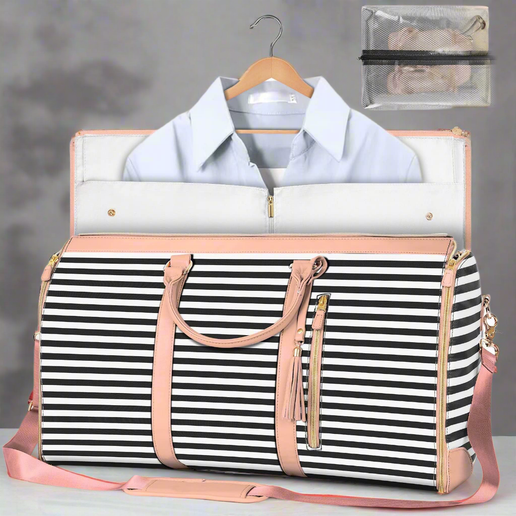 Stylish travel bag by Sheila Merchandise with striped design and spacious interior for clothing storage