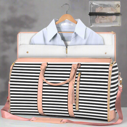 Stylish travel bag by Sheila Merchandise with striped design and spacious interior for clothing storage
