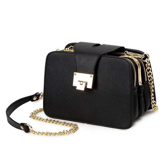 Black Sheila Merchandise versatile fashion handbags with gold chain strap and secure front clasp
