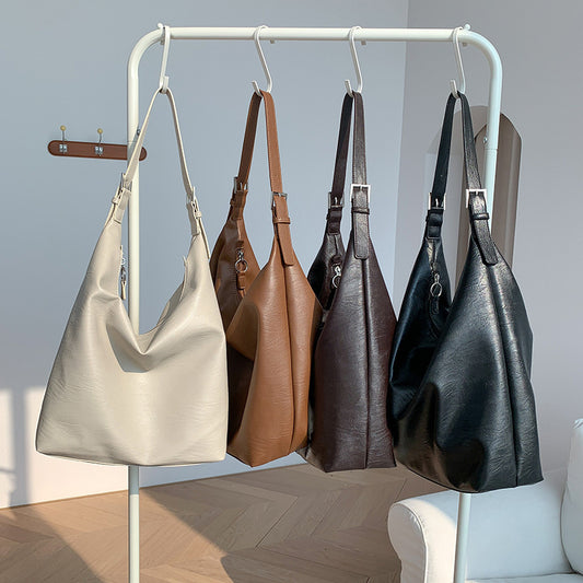 Sheila Merchandise versatile leather shoulder bag collection in cream brown dark brown and black soft leather tote