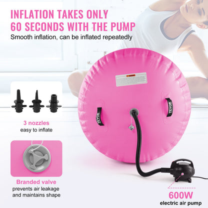 Sheila Merchandise inflatable gymnastics air mat set with pink mat, 600W electric air pump, three nozzles, and branded valve