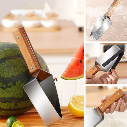 Watermelon slicer stainless steel with a wooden handle for easy and precise fruit cutting