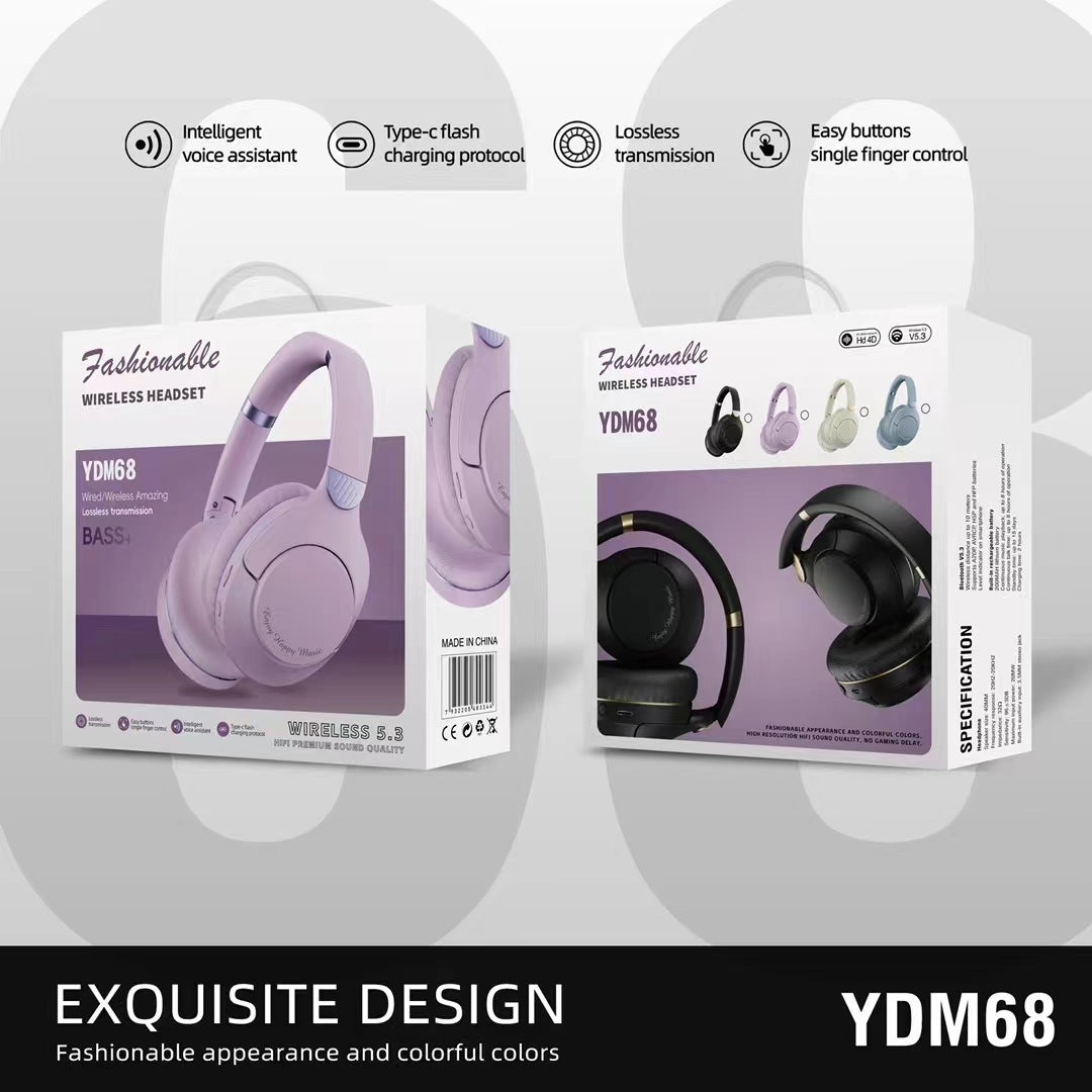 Wireless sports headphones YDM68 in purple with intelligent voice assistant and type-c flash charging