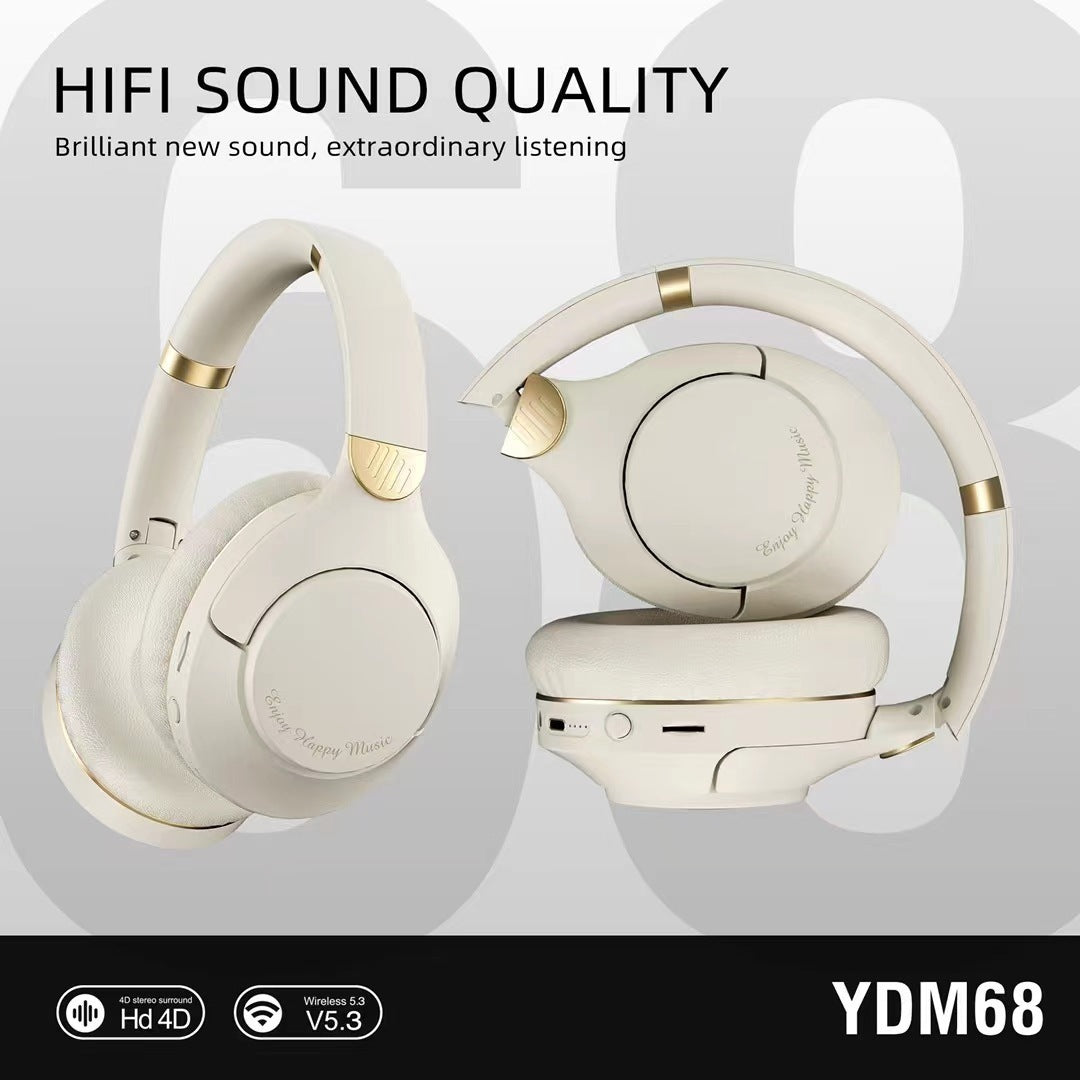 Sheila Merchandise wireless sports headphones in beige with gold accents and hi-fi sound quality