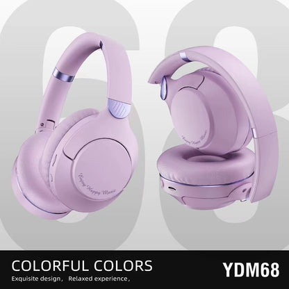Purple wireless sports headphones with cushioned ear cups and adjustable headband for comfortable wear